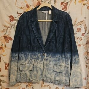 Chico's Blue Ombre Paisley Blazer SIZE 4